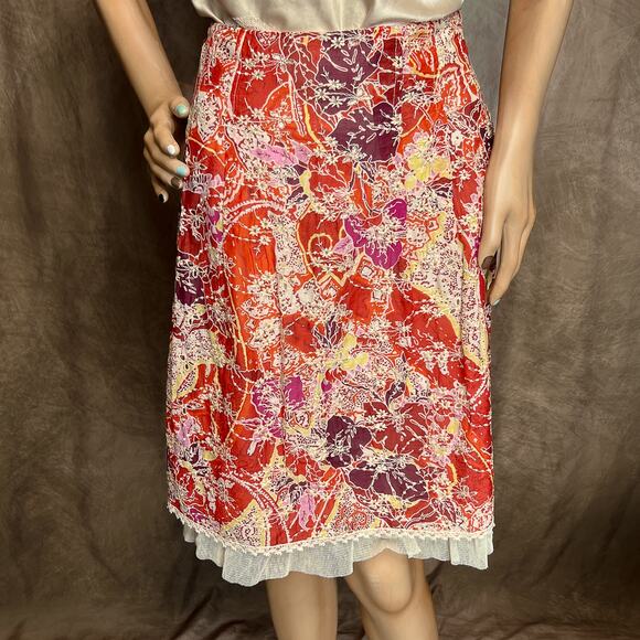Cynthia Steffe Floral Embroidered Skirt Mesh Hem Multicolor Above Knee Midi Y2K - Picture 3 of 9